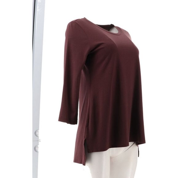 NWT LOGO PRINCIPLES BY LORI GOLDSTEIN 3/4 SLEEVE HI-LOW HEM TOP FUDGE XXS - Picture 9 of 13